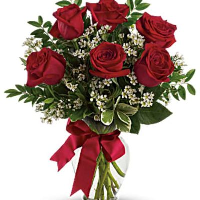 <div id="mark-2" class="m-pdp-tabs-marketing-description">Somebody's gonna get a beautiful surprise. Imagine her smile when this lovely bouquet of roses arrives at her door - for no special reason at all. Except that you love her. You are going to be such a hero.</div>
<div id="desc-2">
<ul>
 	<li>This charming bouquet includes red roses accented with white waxflower, huckleberry and pittosporum along with a red satin ribbon.</li>
 	<li>Delivered in a clear glass vase</li>
 	<li>Standard includes 3 glorious red roses, deluxe has 6 wonderful blooms while premium features an exquisite 9 roses.</li>
</ul>
</div>