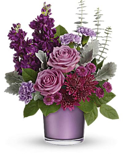 <div id="mark-3" class="m-pdp-tabs-marketing-description">
<div id="mark-3" class="m-pdp-tabs-marketing-description">
<div id="mark-3" class="m-pdp-tabs-marketing-description">
<div id="mark-3" class="m-pdp-tabs-marketing-description">Shimmering with the beauty of a faceted amethyst, this luxurious rose bouquet is presented in a lustrous purple vase, the perfect way to spoil your special someone!</div>
<p>This pretty bouquet includes lavender roses, lavender carnations, lavender stock, purple cushion spray chrysanthemums, purple button spray chrysanthemums, dusty miller, seeded eucalyptus, and lemon leaf.
</p></div>
</div>
</div>