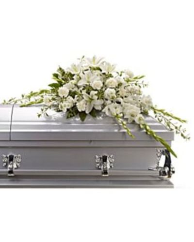 <div id="mark-1" class="m-pdp-tabs-marketing-description">
<hr />
<p>Matching luminous all white flowers and delicate garden greenery is an elegantly simple way to lend serenity and quiet strength to the bereaved during a time of great reflection, and pay tribute to the deceased with affection and grace.
</p></div>
<p><!--more--></p>
<div id="desc-1">
<ul>
<li>Flowers such as pure white oriental lilies, gladioli, carnations and stock blend with fragrant greens to create a beautiful crescent-shaped half-casket spray.</li>
</ul>
</div>